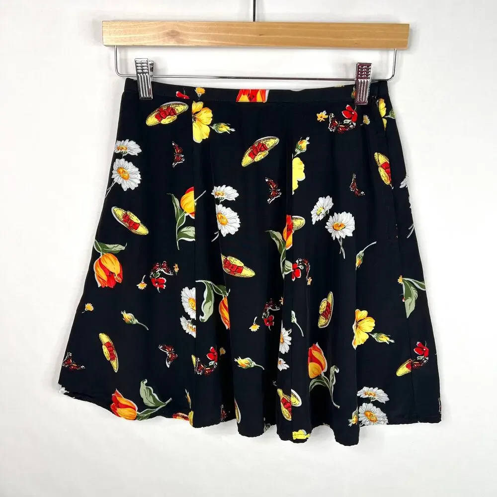 Vintage Flower & Butterfly Print A-Line Mini Skirt XS - Picture 2 of 9